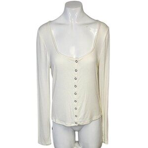 Anthropologie Maeve Square-Neck Button-Front Cardigan Top Size Medium Ribbed NWT